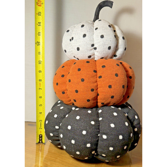Triple Stacked Puffy Pokadot Pumpkins Fallfest Decoration - Picture 7 of 8